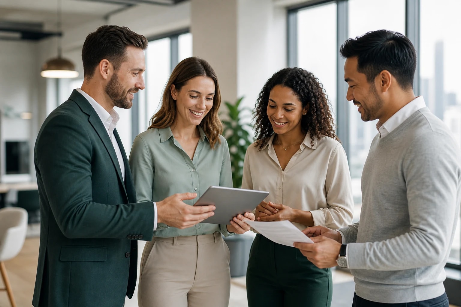 A team of real estate brokerage professionals collaborating